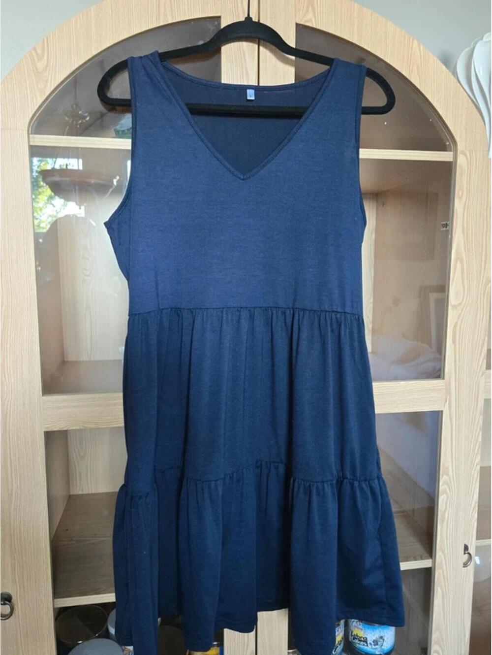Navy sundress v neck tshirt tiered casual with pockets